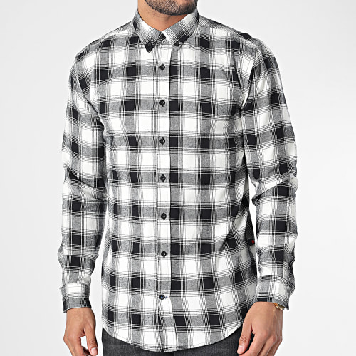 Chemise Manches Longues A Carreaux 10022 Blanc Noir
