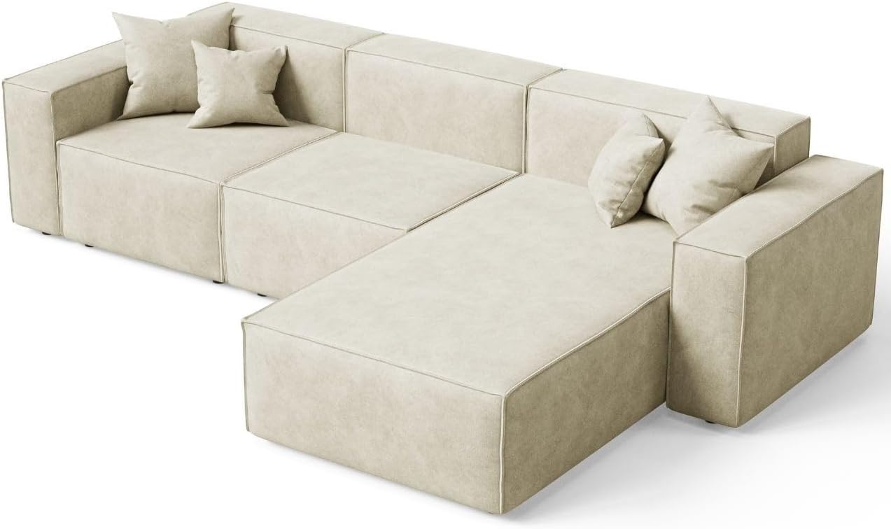 GRAINGOLD Arizona Ecksofa 265x180 cm, L-Form Sofa, Ecksofa für Wohnzimmer, Velour, 3-Sitzer Eckcouch, Modernes Design (Beige, Rechts)
