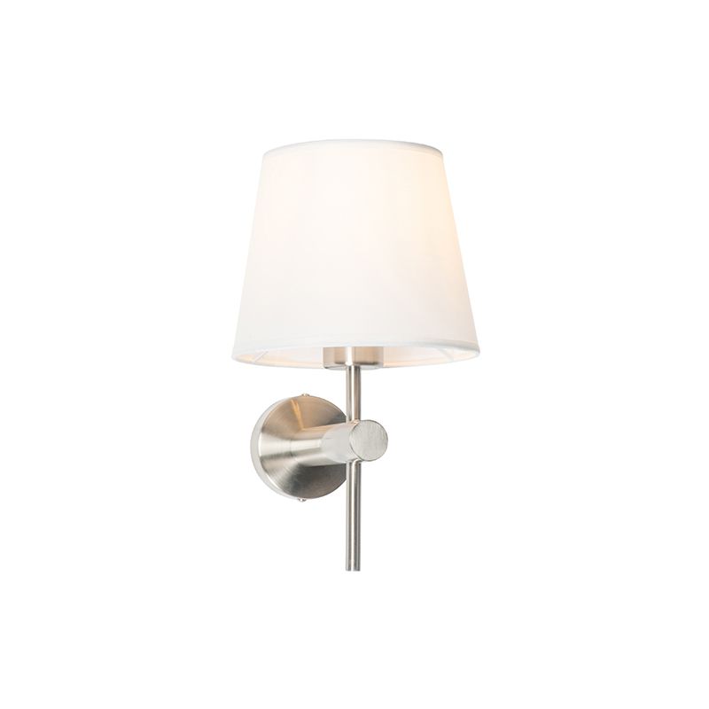 Moderne wandlamp staal met witte kap - Pluk