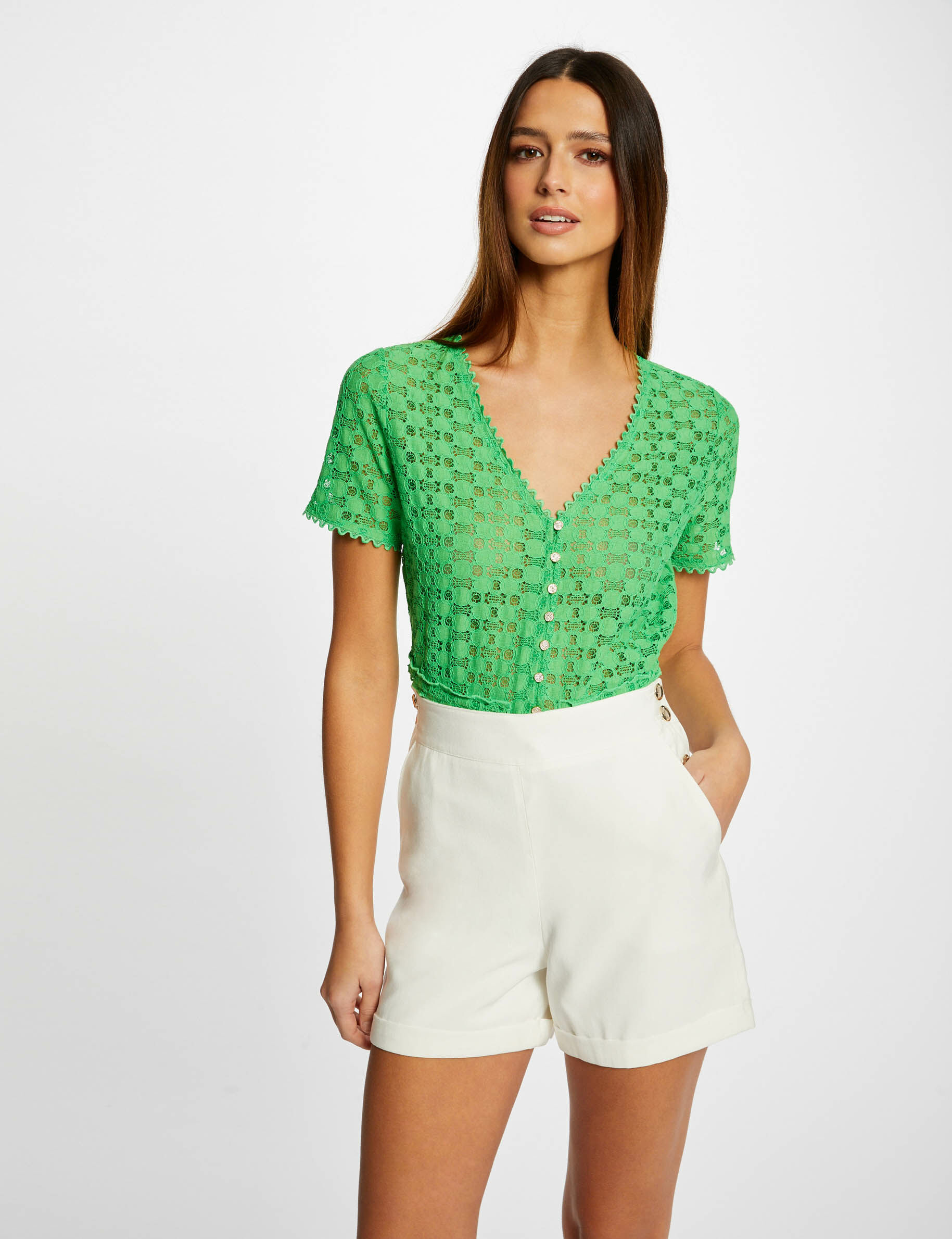 Short droit fluide à ponts ecru femme - ecru