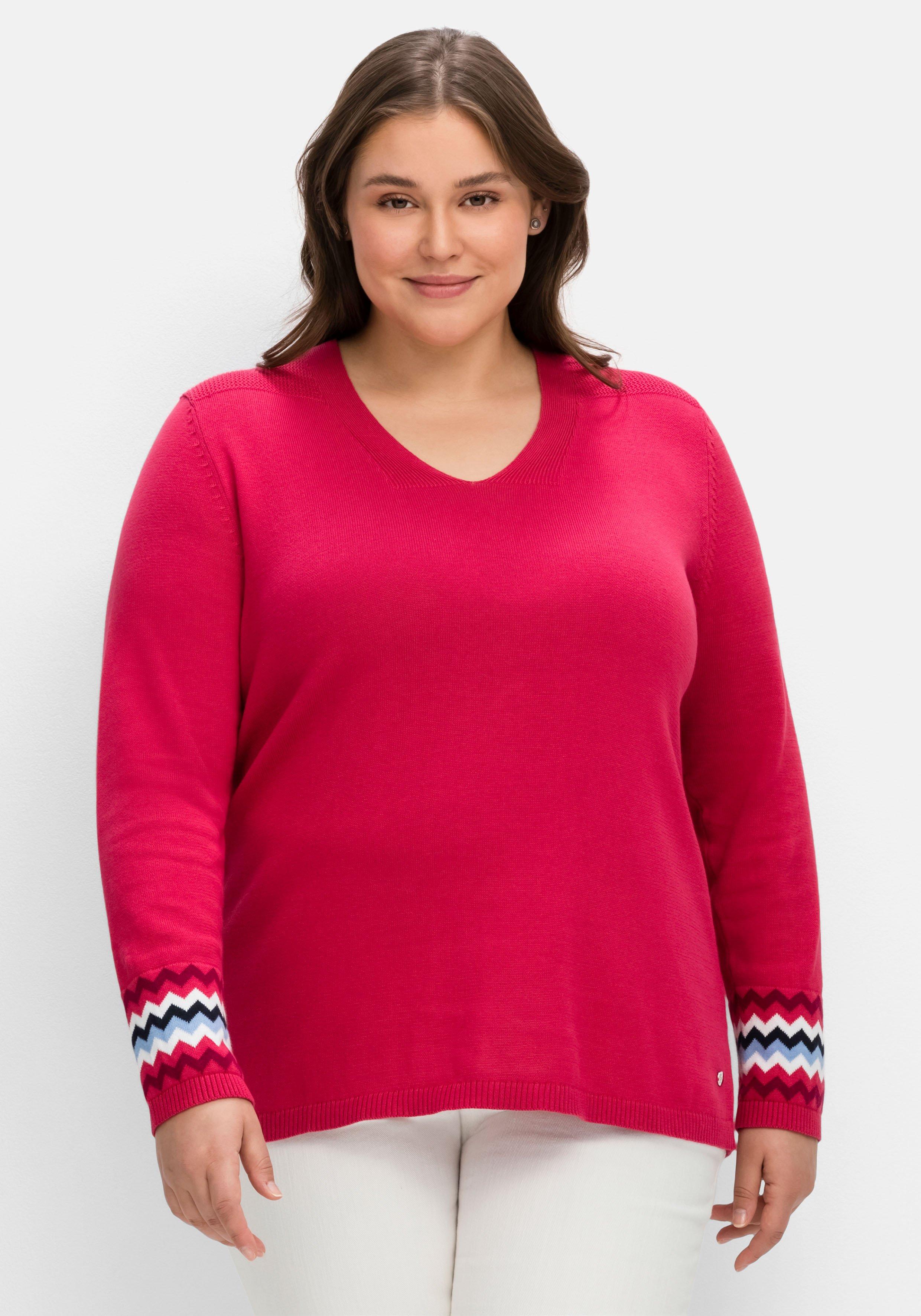 Pullover mit Kontrastmuster am Ärmelsaum