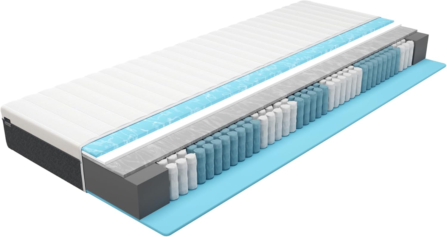 BMM Matratze 90x200 cm easyone H3 mittelfest/Boxspring 5-Schicht-Hybrid-System/Taschenfederkern trifft Schaumstoff/ergonomische 7 Zonen Matratze Höhe 22 cm/Matratzen Made in Germany