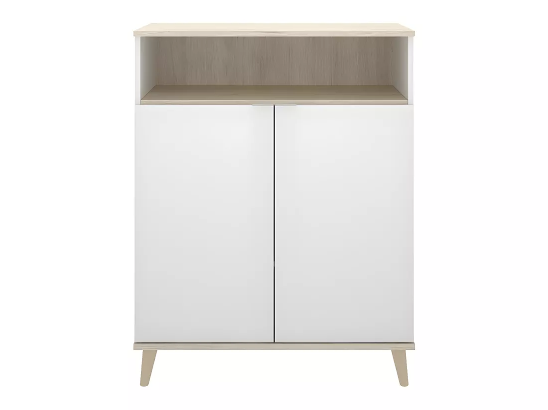 Buffet de cuisine WAJDI - 2 portes et 1 niche - Blanc et chêne