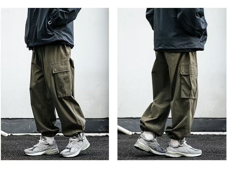 Maxelane - Effen cropped baggy cargobroek met trekkoordtaille