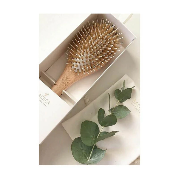Bachca Brosse en bois démêlante et lissante - Picots sanglier / nylon