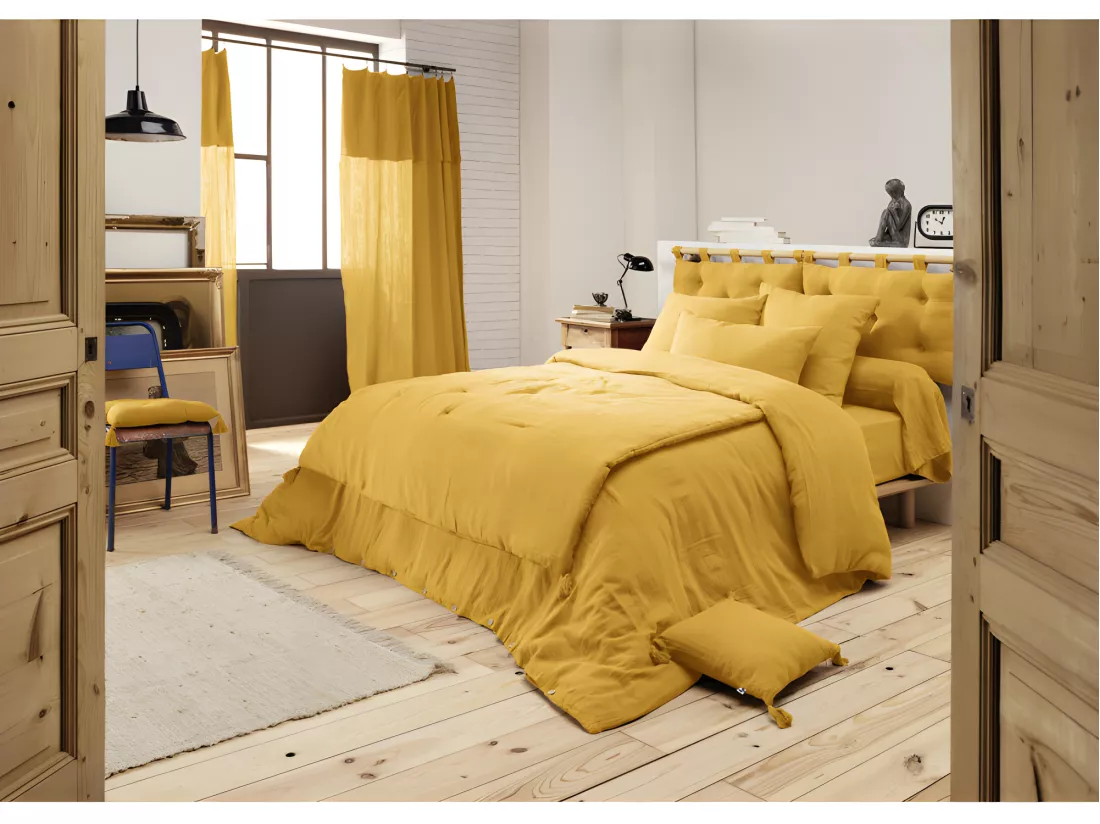 Housse de couette gaze de coton double 220 x 240 cm jaune - PEPA 3