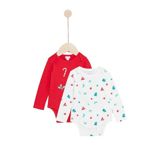 Noël Lot de 2 Bodies manches longues   Rouge        de               P'tit bisou