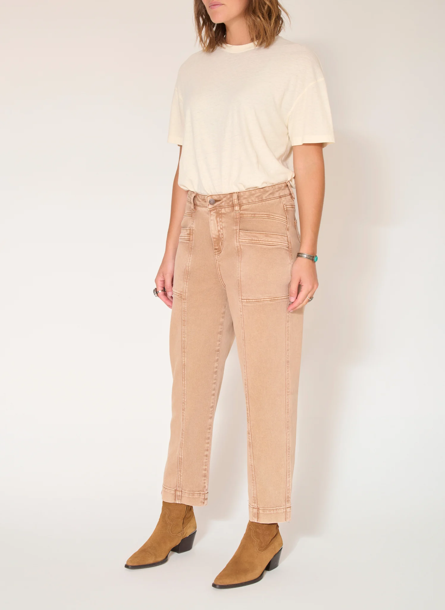PRINCETON VINTAGE TWILL - Jean droit délavé | Marron