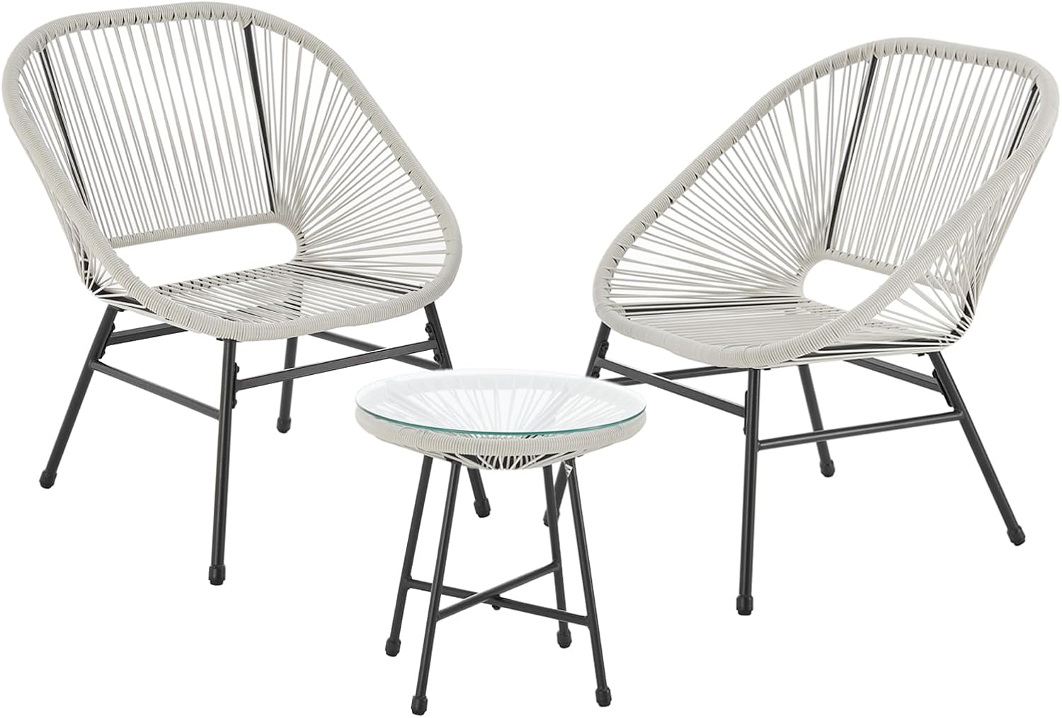 SVITA Tulum Balkon-Möbel 3-TLG. Garten-Möbel Set Balkonstühle mit Tisch Weiß