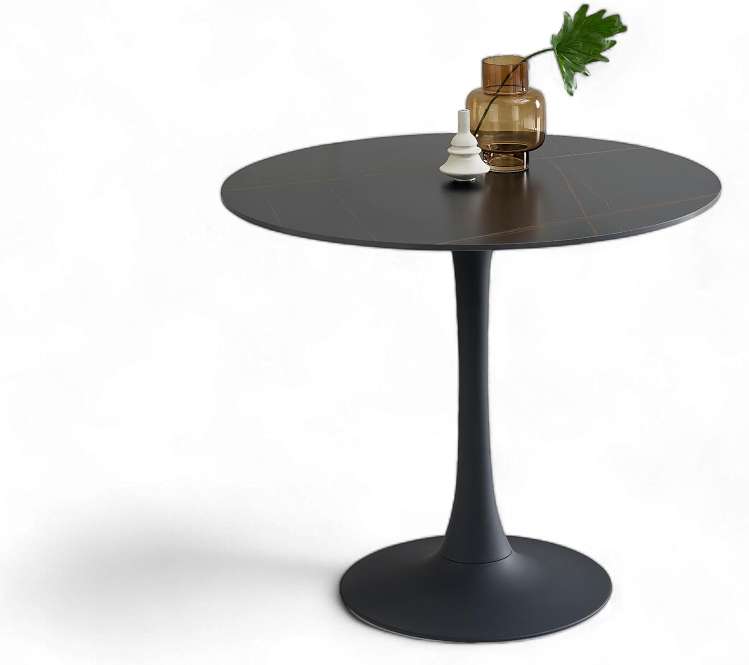 JOSH Esstisch rund in Marmor Optik, Schwarz - Außergewöhnlicher Esszimmertisch mit Metallgestell für Küche und Esszimmer - 90 x 75 x 90 cm (B/H/T)