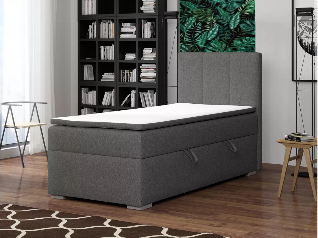 LIT SIMPLE avec tiroir de rangement et surmatelas, côté droit Monaco Mini 100x200 cm, Lux 06 (Gris)