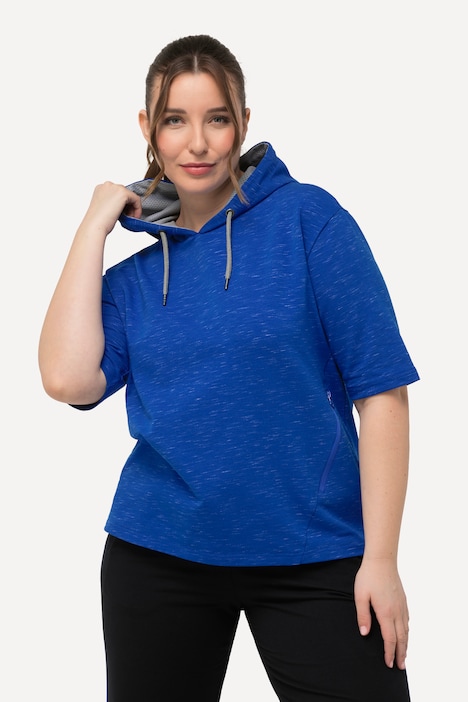 Sweatshirt, Zipptasche, Oversized, Kapuze, Halbarm