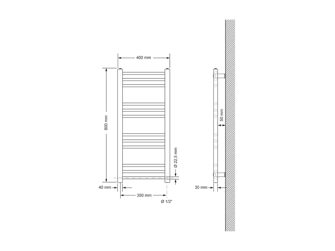 Radiateur de salle de bain Sahara Raccord latéral sèche-serviettes Blanc 40x80cm
