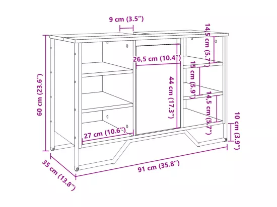 Armoire lavabo de salle de bain sonoma gris 91x35x60 cm