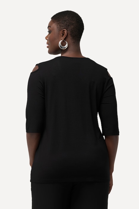T-Shirt, Ziersteine, A-Linie, V-Ausschnitt, Halbarm