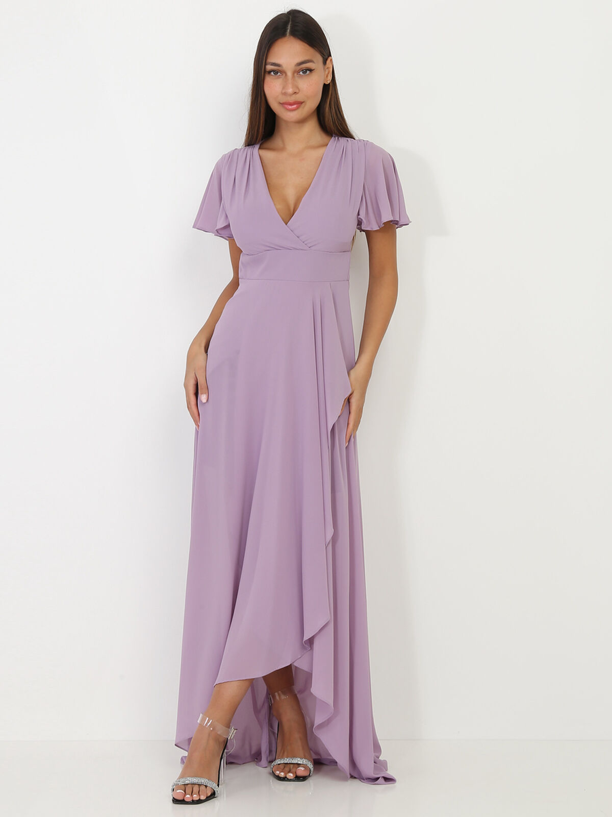 Robe portefeuille à manches papillons- Parme