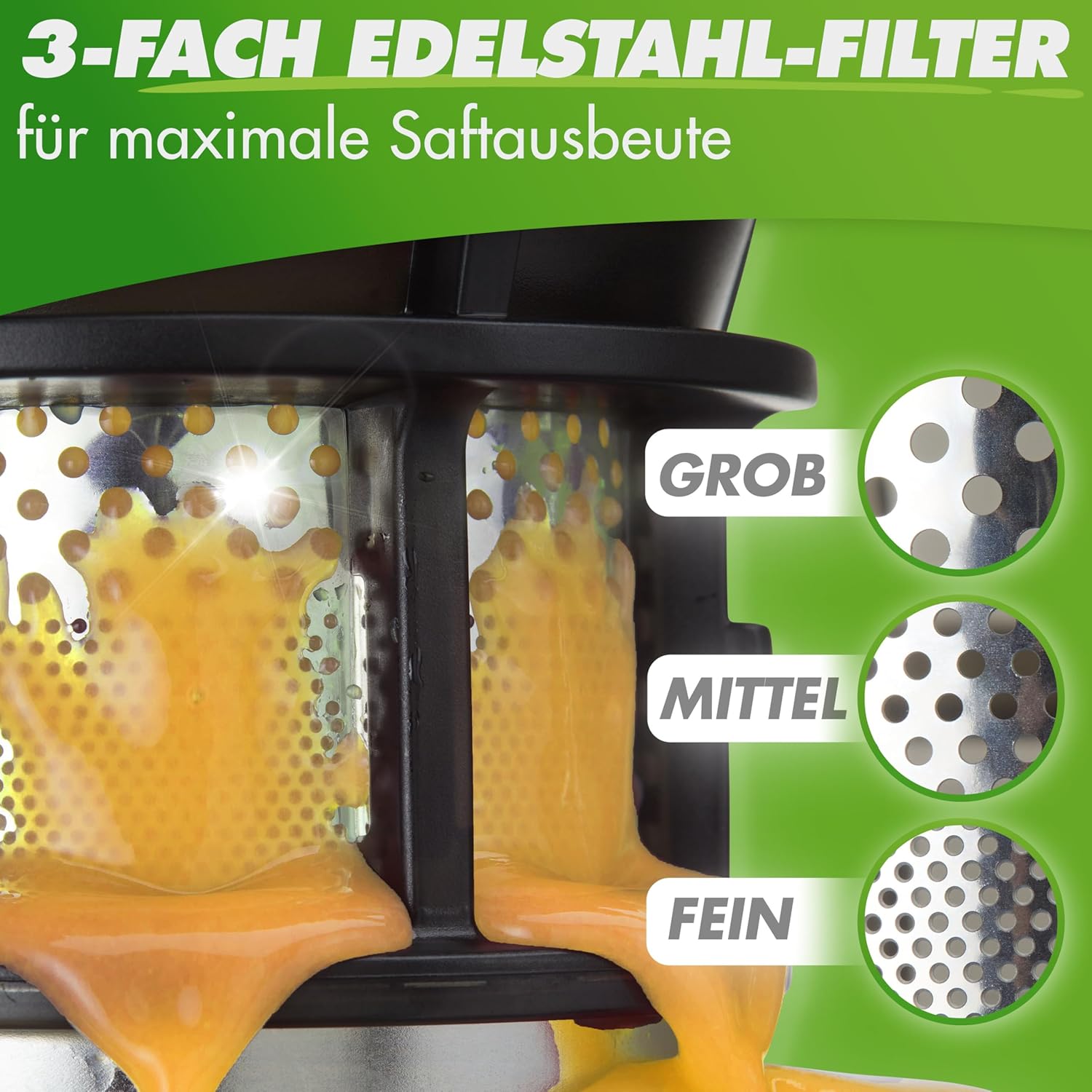 Nutrilovers Entsafter Slow Juicer NUTRI-PRESS MAX Ganze Früchte entsaften mit XXL 135 mm Öffnung, BPA-frei inkl. Saft-Flasche, Slow Juice Rezeptbuch