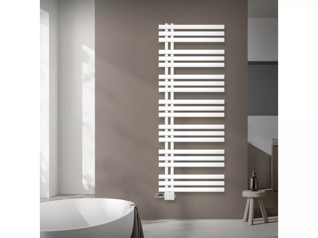 Radiateur Design Iron EM 600x1600 mm Blanc Raccord Central au Bas avec Garniture