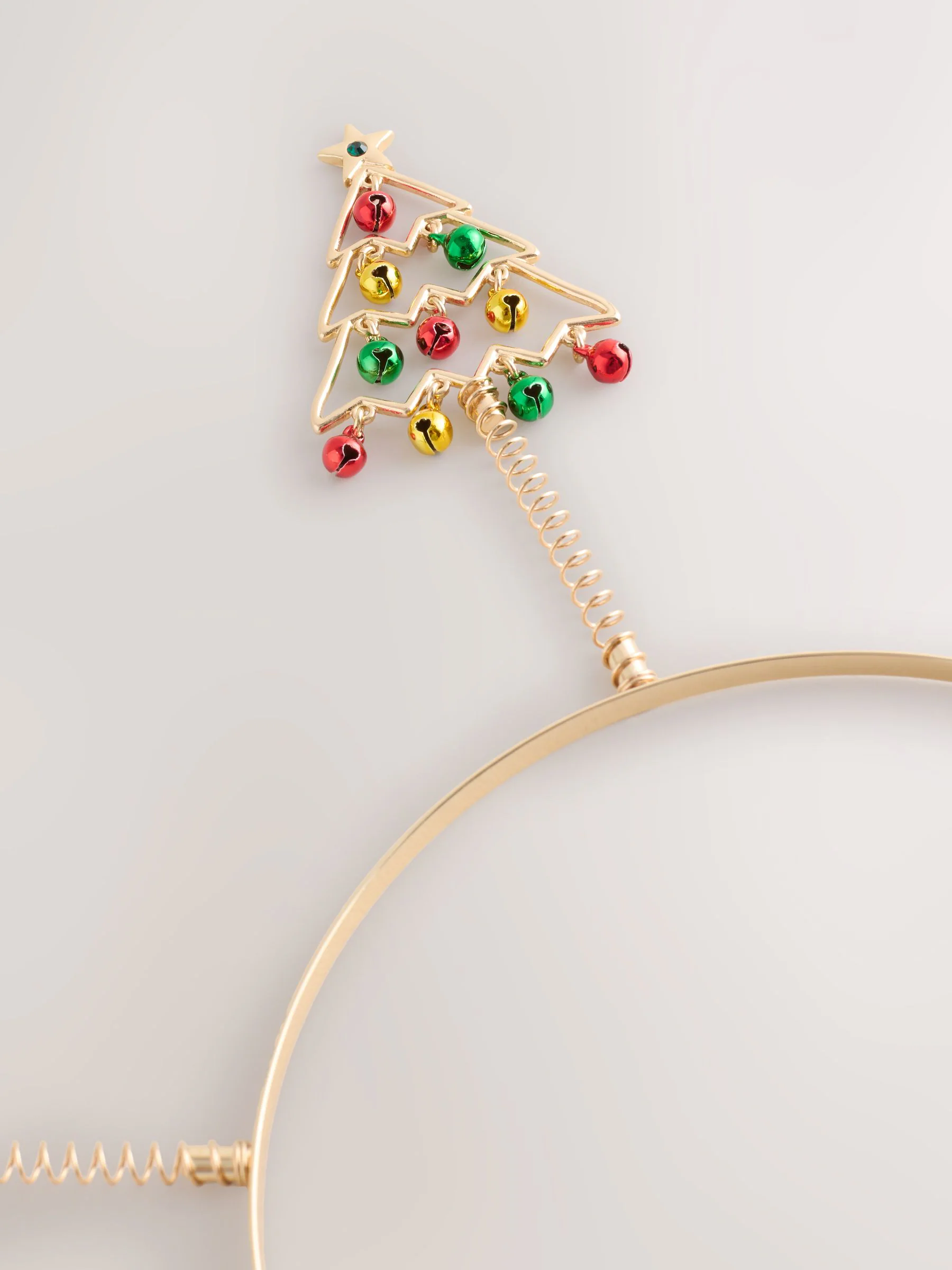 Goudkleurig - Bopper kersthoofdband met kerstboom en belletjes