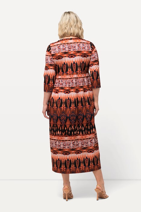 Jerseykleid, A-Linie, Zierbänder, Rundhals, 3/4-Arm