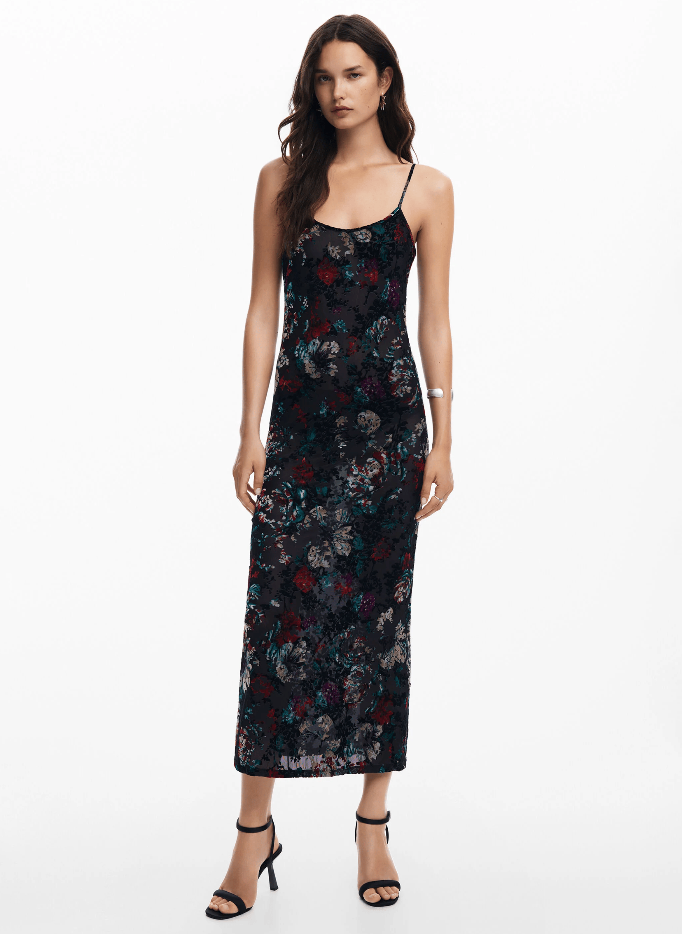 Robe longue combinée fleurie | Noir