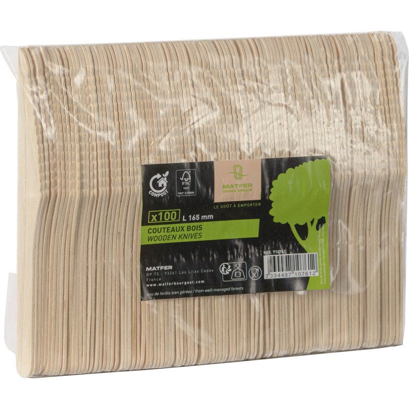 Couteau en bois L 165 mm - Paquet de 100