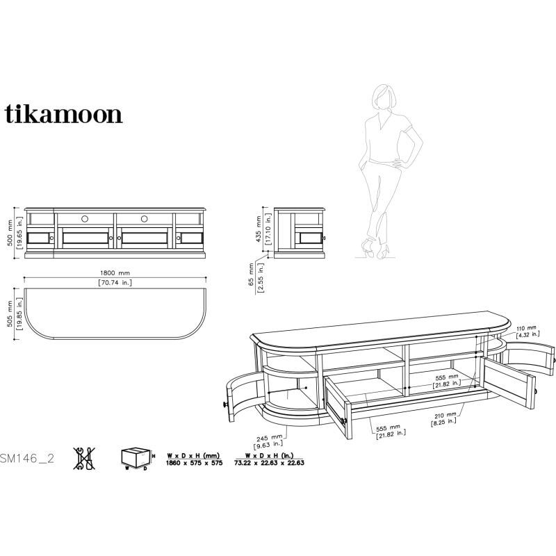 Meuble TV en bois de pin Celeste H 50 x L 180 x P 50 cm