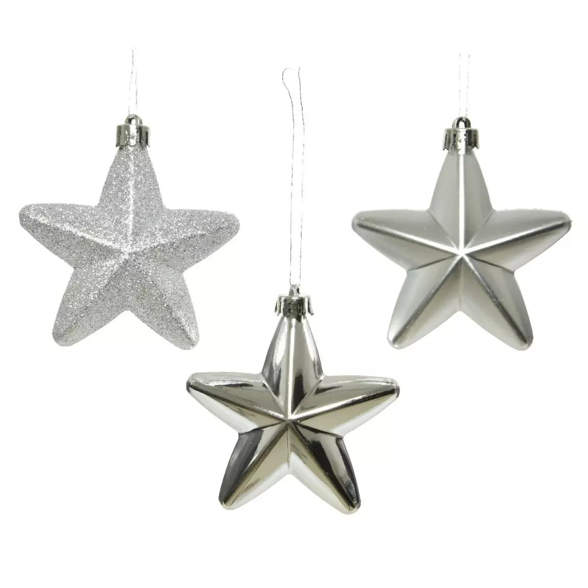 Lot de 6 étoiles de Noël à  suspendre (H7 cm) Alpine Argent