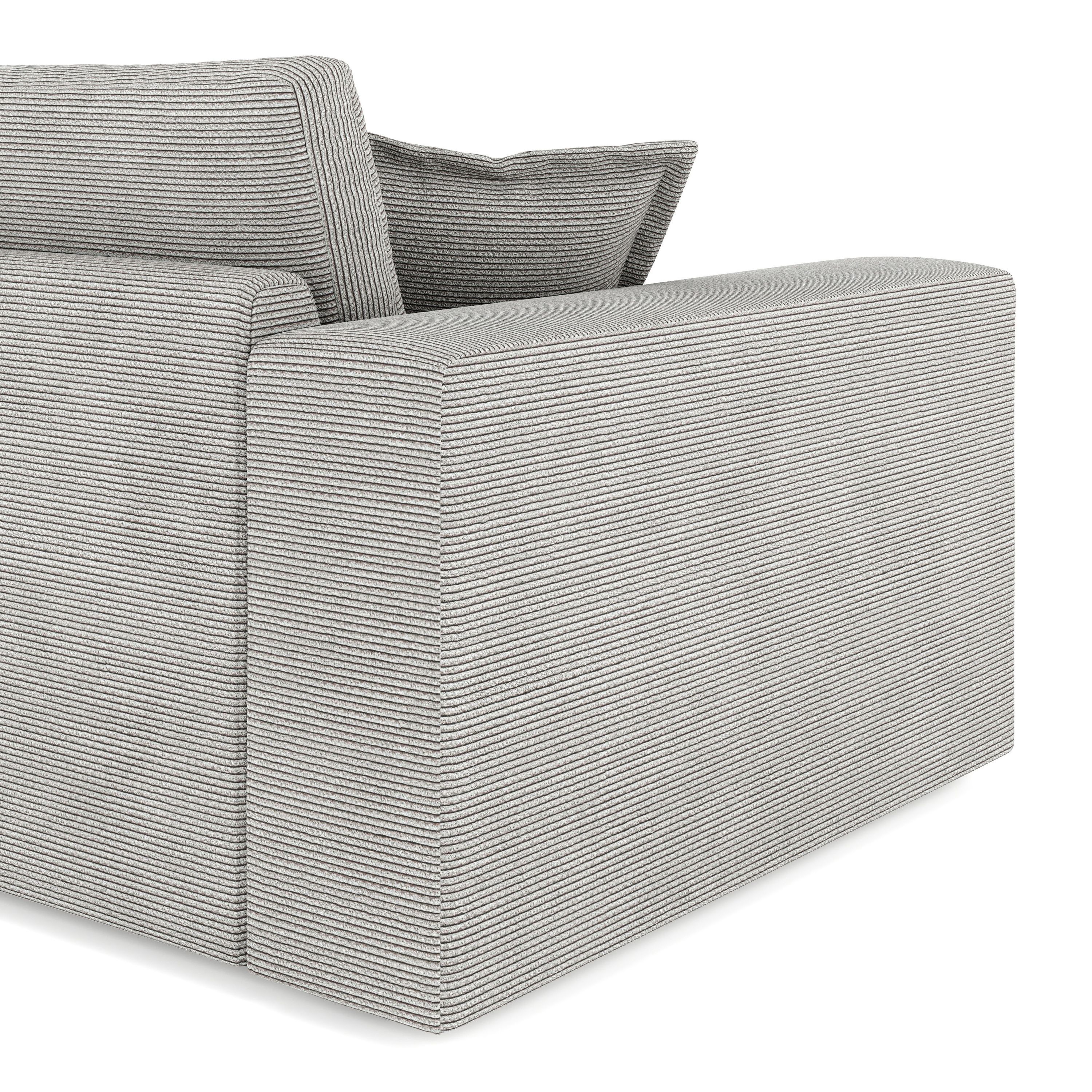 Ecksofa Cord TARJA rechts hellgrau