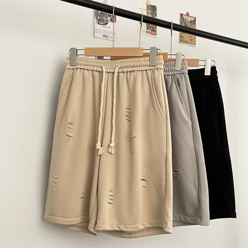 Phoneus - Trekkoord taille effen versleten wijde joggingbroek
