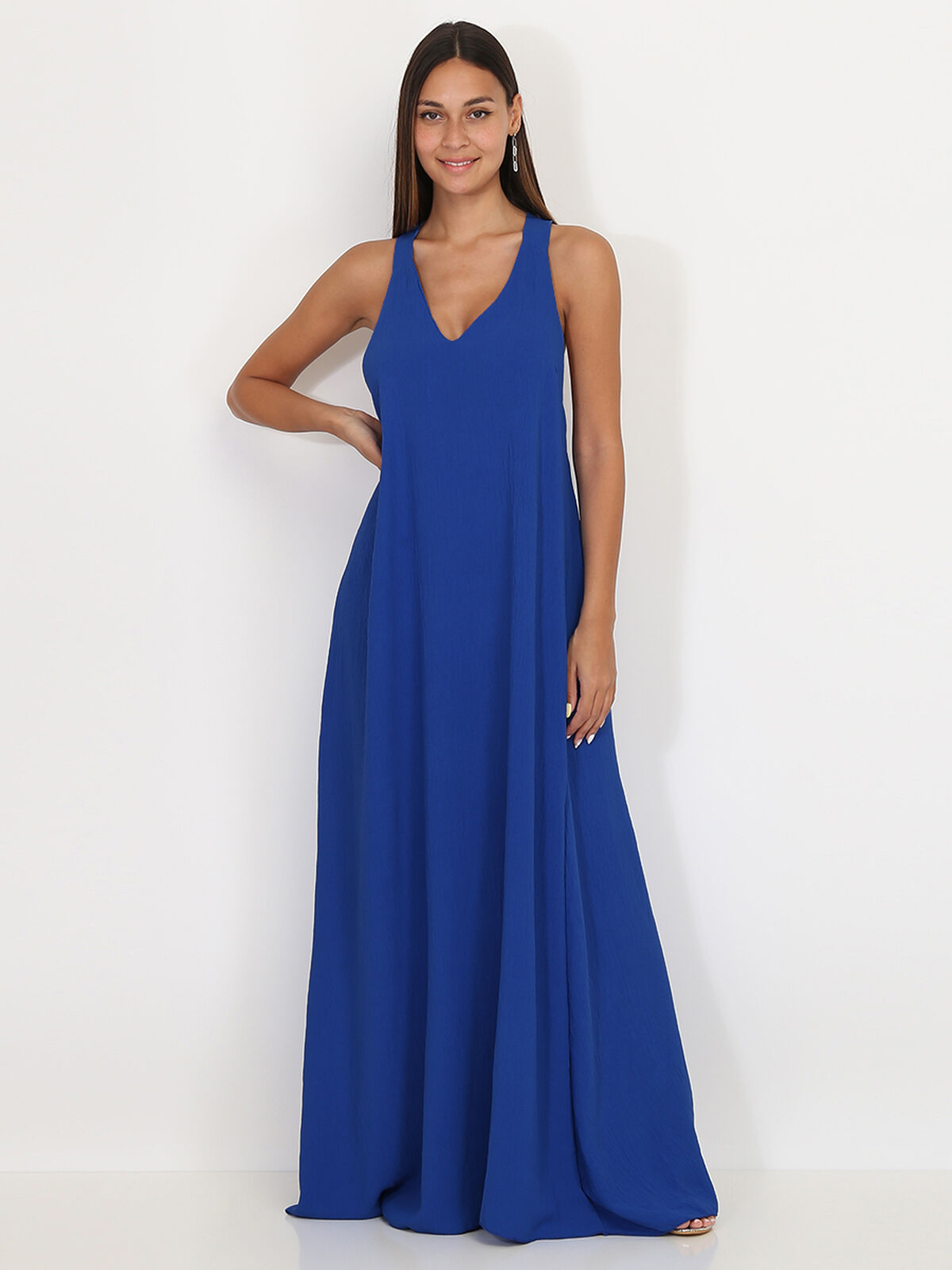 Robe longue et ample à dos croisé- Bleu