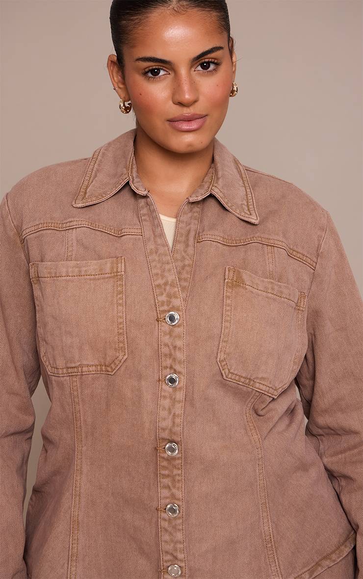 Taupe Chemise En Denim Ajustée Grande Taille