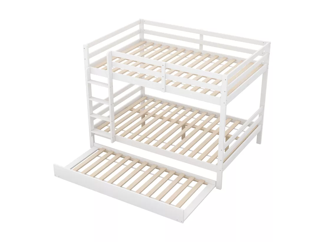 Blanc 140 * 200cm lits superposés pour les enfants, lits superposés avec lit gigogne, barre de haute hauteur, escalier stable