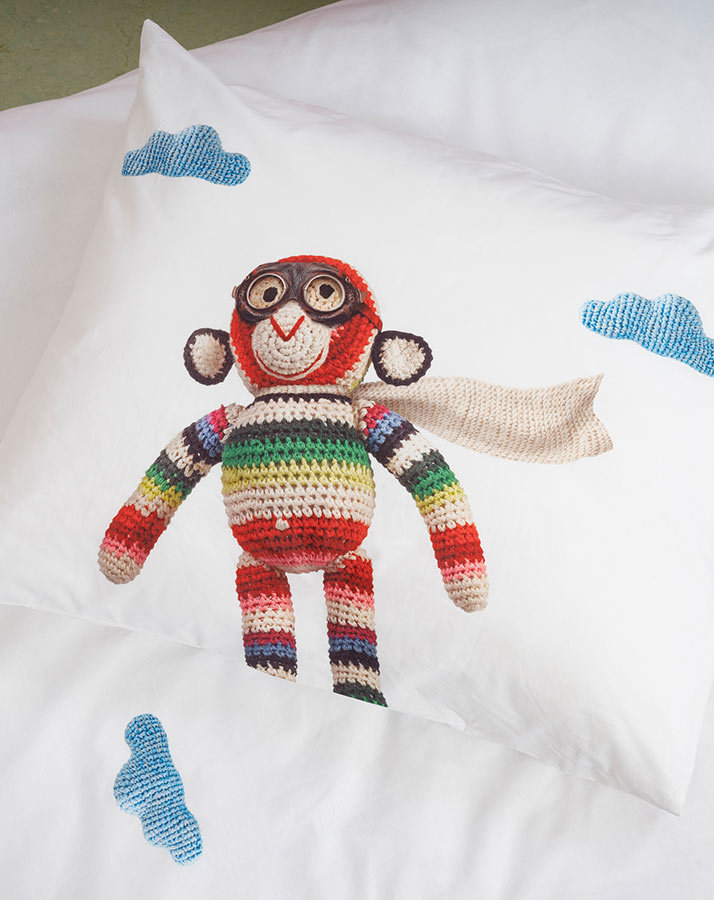 Bettwäsche AIRPLANE MONKEY (135x200/80x80) 2-teilig in weiß