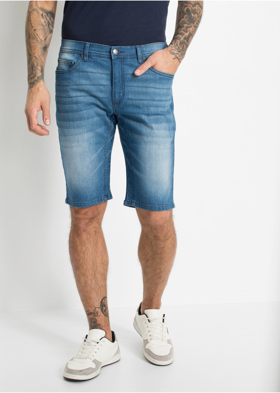 Bermuda en jean extensible avec entrejambe renforcé, Regular Fit