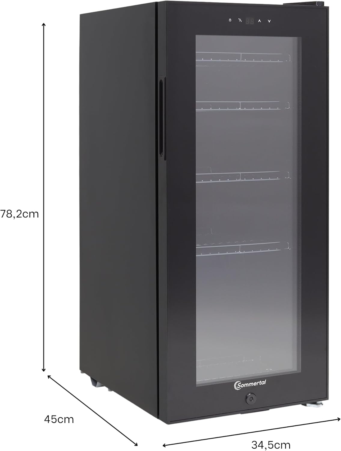 Kühlschrank mit Glastür GK60– Leiser Getränkekühlschrank mit LED, Touchscreen & Schloss kleiner Flaschenkühlschrank schwarz 60L