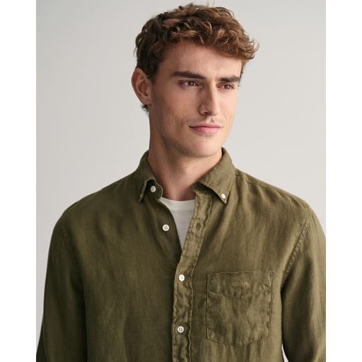 GANT Langærmet Hør Skjorte, Juniper Green, L