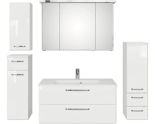 Pelipal Kumba badkamermeubelset (B x H x D 167 x 200 x 50 cm), witte glanzende fronten, 5-delige set inclusief witte mineraalstenen wastafel, halfhoge kast, onderkast en bovenkast (99.1070125093)