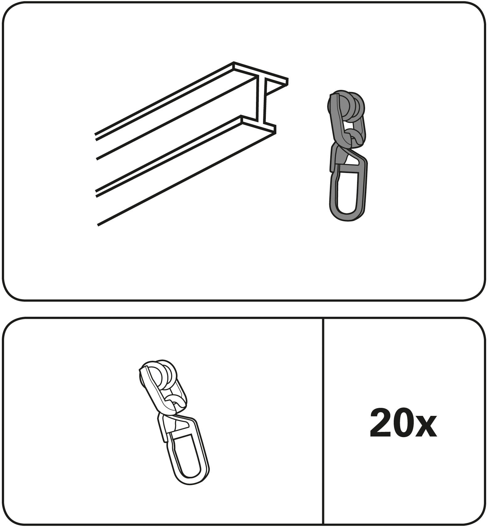 GARDINIA Gardinenring »T-Rollringe mit Faltenlegehaken« Serie T-Schiene