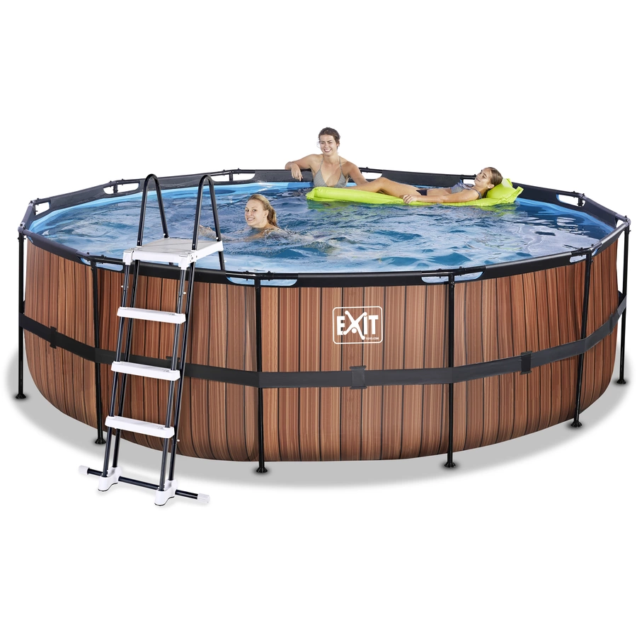 EXIT Wood Pool ø450x122cm mit Sandfilterpumpe, braun
