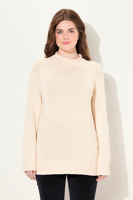 Pullover, Ziernähte, Stehkragen, Langarm, Biobaumwolle