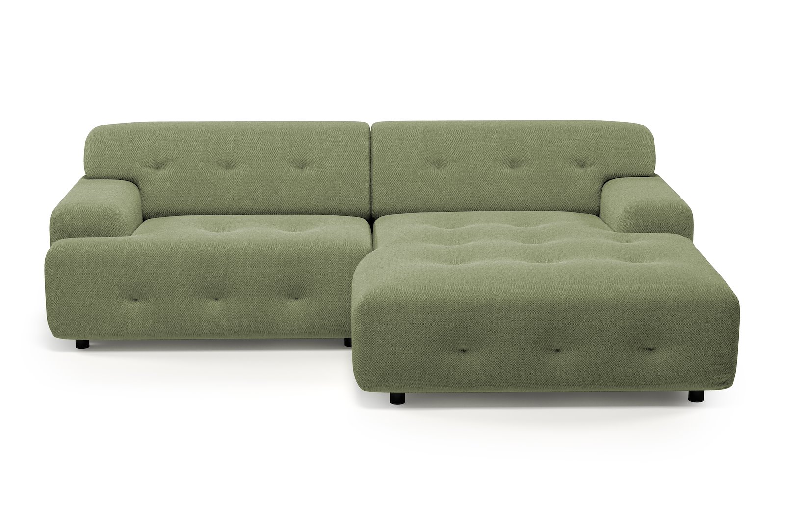 Bob sofa 1,5-seter med sjeselong høyre. Tekstil Mito 55 Pale Green med sorte ben.
