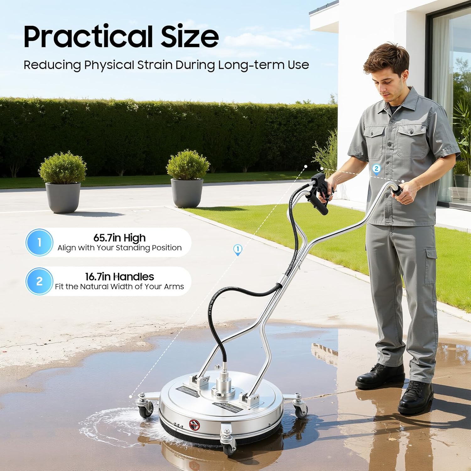 Profi Flächenreiniger 52cm Durchmesser, Max. 4500 PSI Edelstahl Reinigungsdüse mit 4 Rädern, 6.4mm Schnellanschluss für Terrasse, Pool, Gartenweg und Balkon