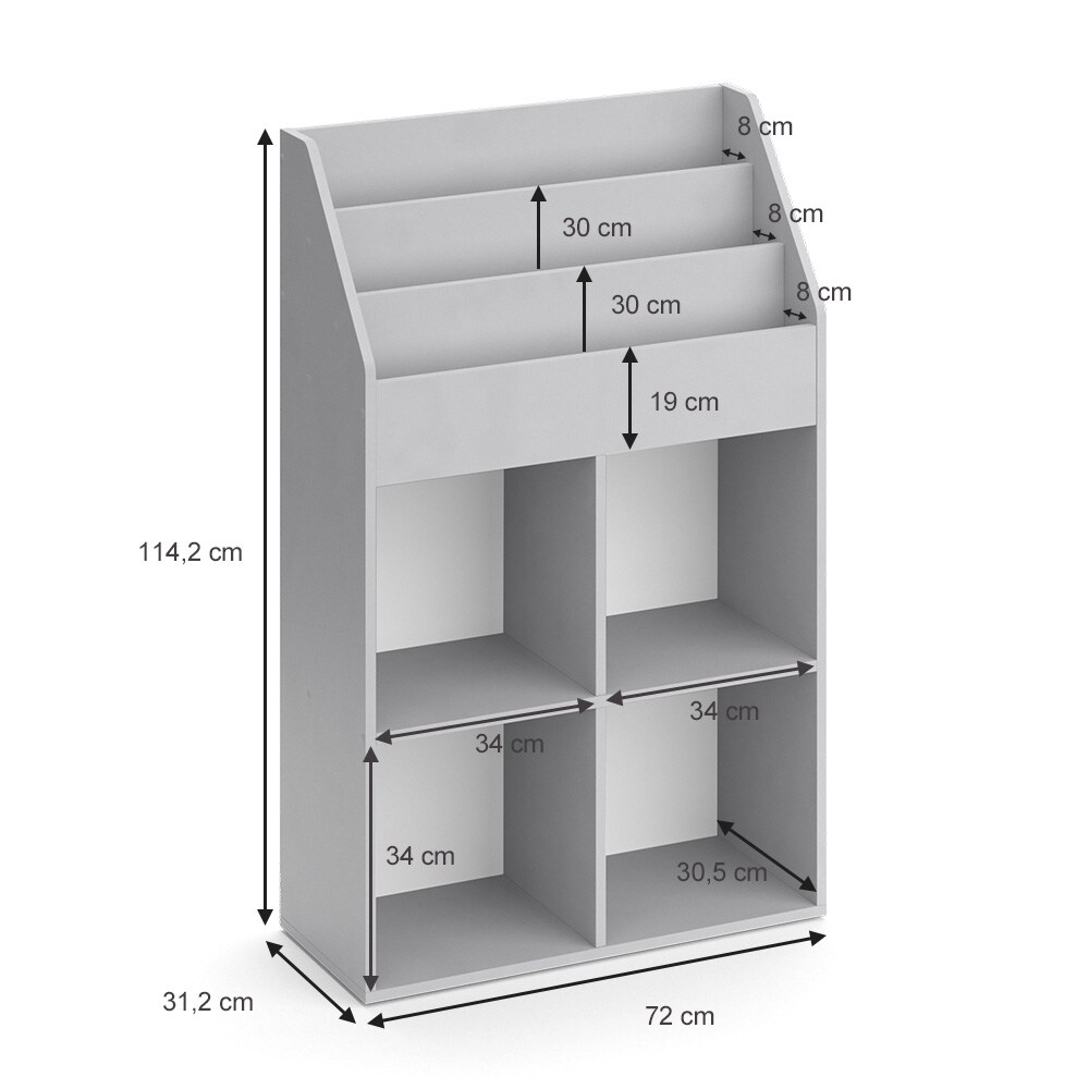 Vicco Kinderregal Bücherregal Wandregal Luigi Hellgrau 72x114 cm modern Kinderzimmer Regal Spielzeugregal Dekoregal Standregal Aufbewahrungsregal Würfelregal Ablage Fach freistehend
