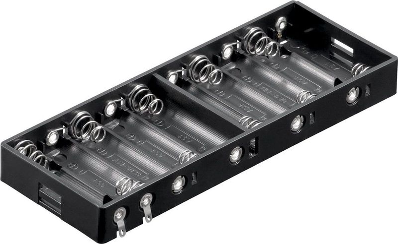 Batterijhouder - Voor 10 AA-Batterijen - Zwart - Plastic - Soldeerbevestiging