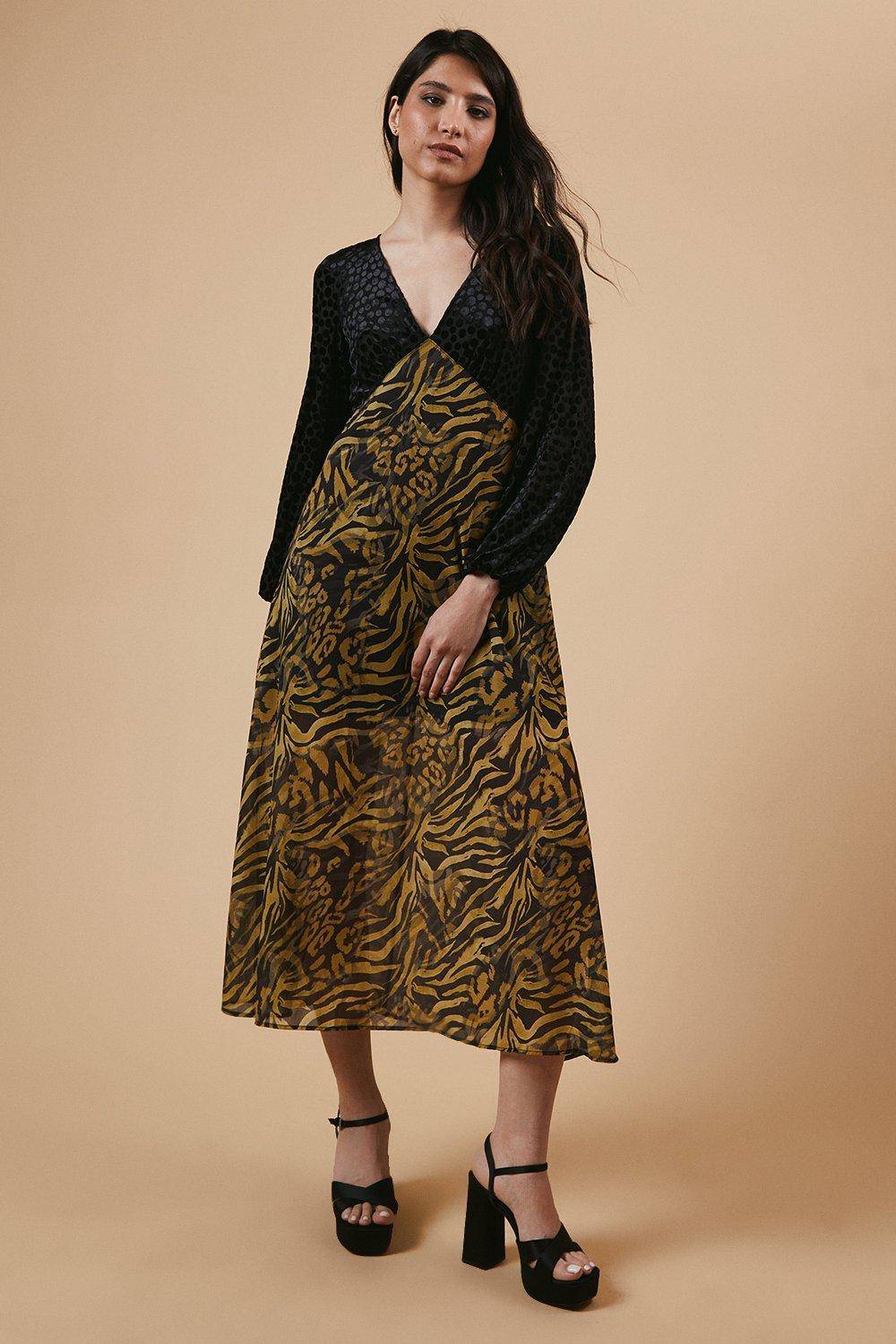 Oasis Robe Midi Bustier à Motifs Animaliers d'Occasion