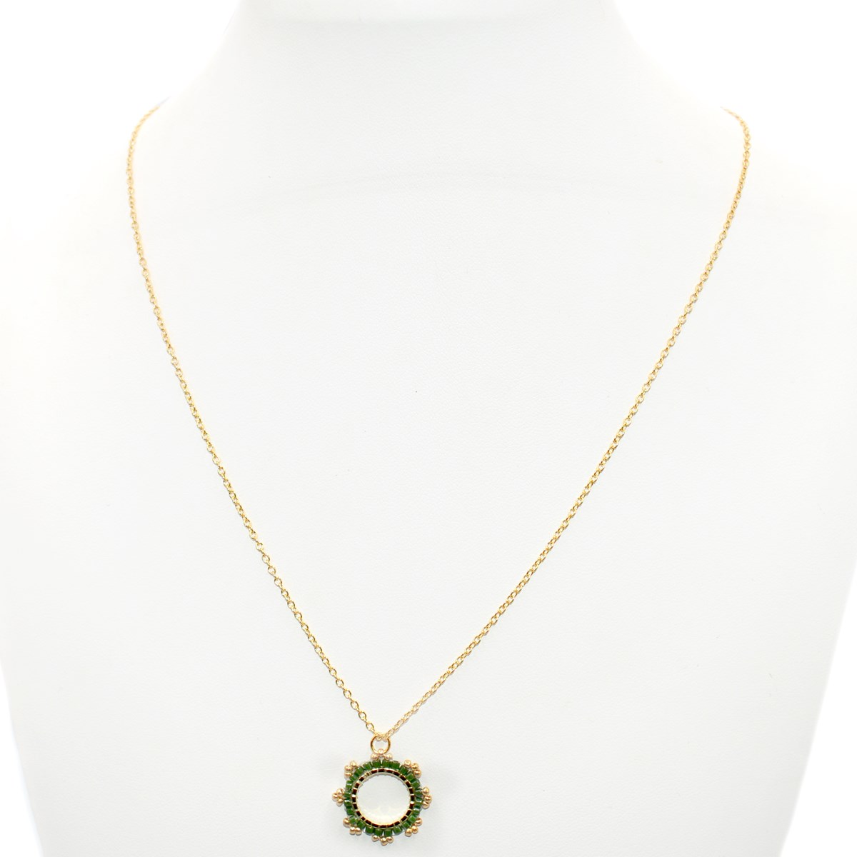 Collier avec pendentif tissé mains- Perles  miyuki Vert - doré à l'or fin