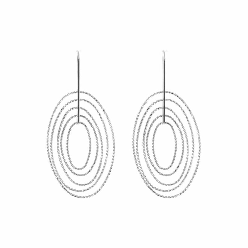 Boucles D'oreilles Argent Rhodié Ovale Diamanté