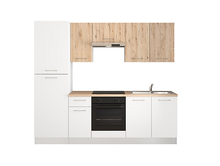 Cuisine complète pré-montée All in Urban décor bois et blanc L. 250 cm avec électroménager