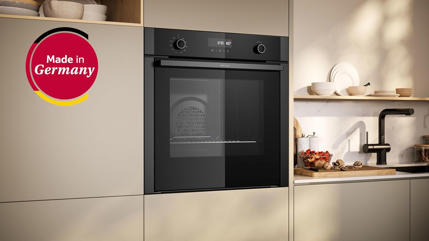 NEFF B5ACH7HG3, N50, Einbau-Backofen 60 x 60 cm, Made in Germany, LCD Display ohne Knebel, Slide und Hide, 8 Beheizungsarten, CircoTherm, Pyrolyse und EasyClean, Graphite Grey